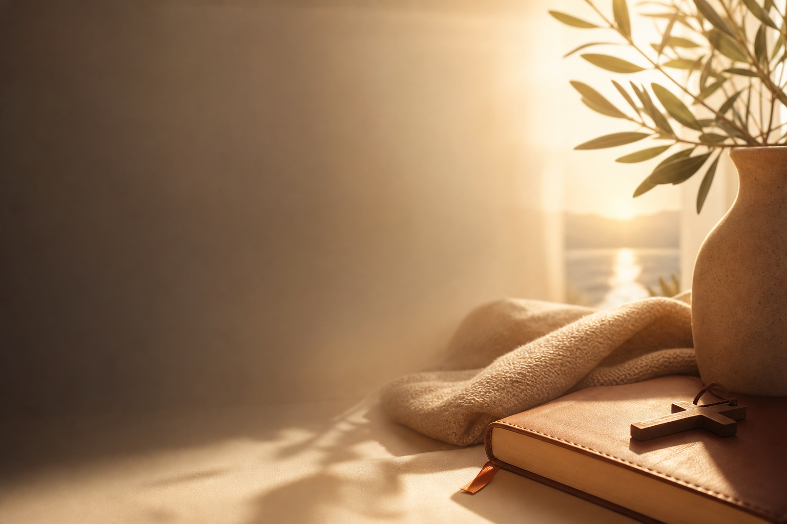 luz suave ao fundo, ambiente sereno e acolhedor com sensação de paz e contemplação